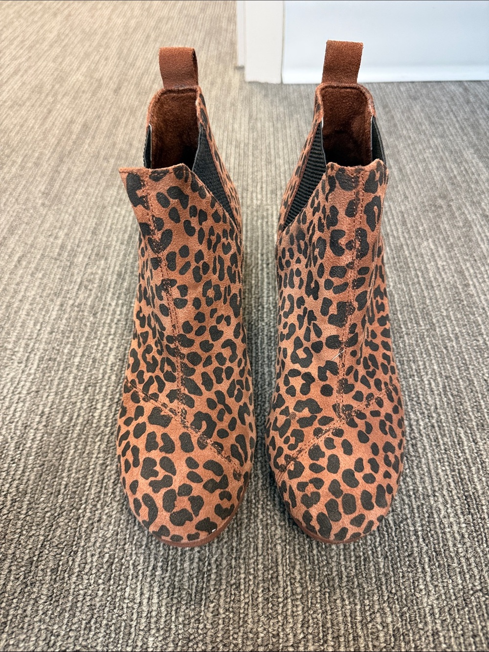 Toms Leopard Print Ankle Booties - Brown & Black - Size 7